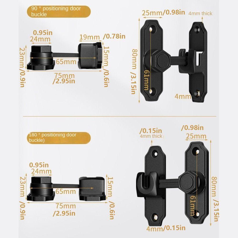 90 180 Degree Luminous Door Buckle Safety No- punching Door Catch Bolt Anti-theft Zinc Alloy Door Hasps Bathroom