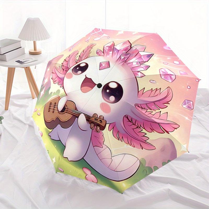 1pc Cute Axolotl Playing Guitar Automatic Opening and Closing Umbrella - Small Umbrella Suitable for Various Occasions, Portable 3-Fold Smal