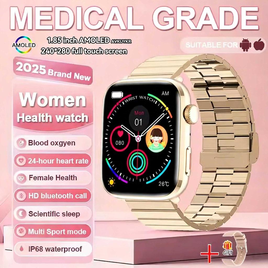 1.85-inch AMOLED Screen Smart Watch Women Bluetooth Call NFC Heart Rate Blood Pressure Blood oxygen Lady Sleep Smartwatches 2026
