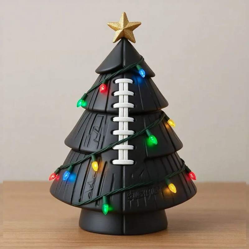 Christmas Tree Shaped Soccer Ball Ornament Football Xmas Tree Decor with Gold Star Indoor Table Decorations Figurine