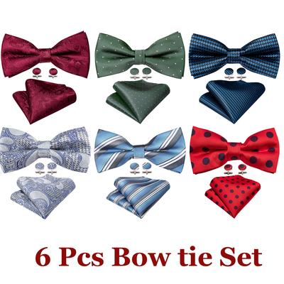 Ensemble de 6 nœuds papillon pré-noués en soie motif cachemire pour homme et garçon