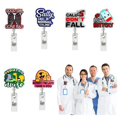 Cartoon Acryl Ausweishalter Schwenkbarer Alligatorclip Krankenschwester Arzt Ausweisrollen Clip Einziehbare Ausweisrollenhalter