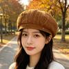 Retro Plaid Pumpkin Hat Octagonal Hat Shows a Small Face, New Versatile Big Version Newsboy Hat Beret Spring and Summer