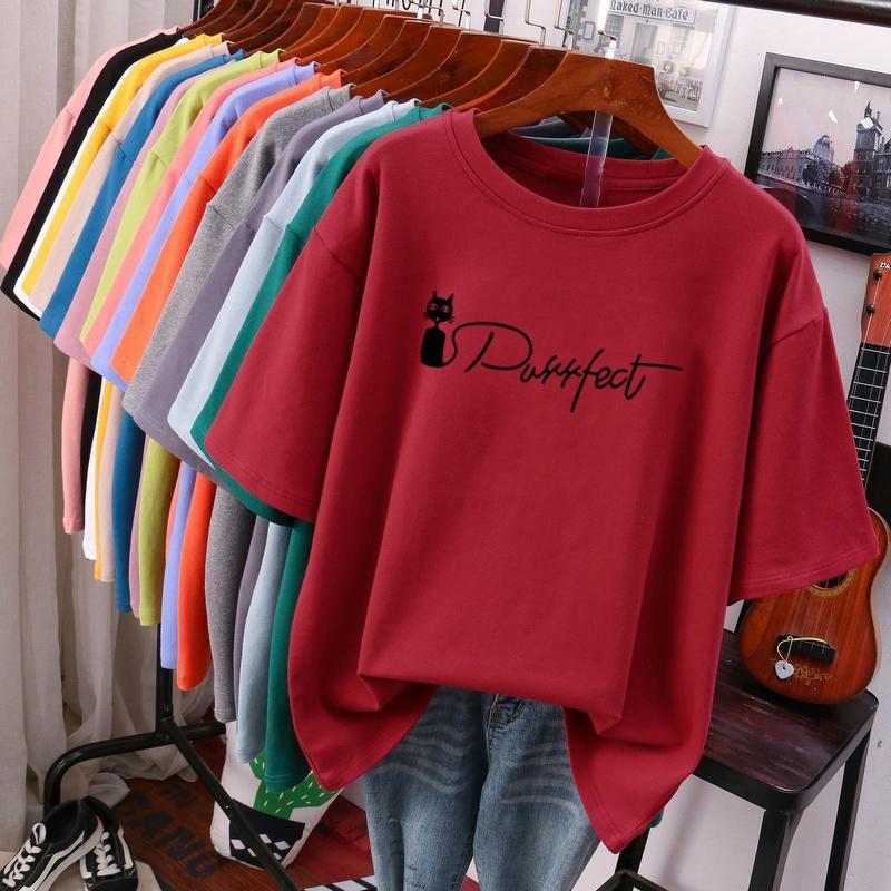 Women's Plus Size Short Sleeve T-Shirts  Cotton Round Neck Casual Tee English Printing Soft & Comfortable Ladies Loose Tops
