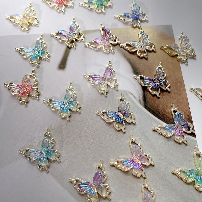 10Pcs Glitter Nail Charms Butterflies 3D Alloy Colorful Gradient Butterfly Nail Art Decoration Nail Accessory Supplies
