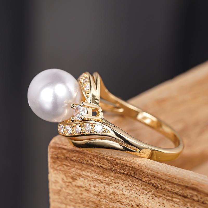 

CAOSHI Gold Color Engagement Rings for Women Gorgeous Imitation Pearl Accessories Delicate Female Party Zircon Fashion Gifts 6