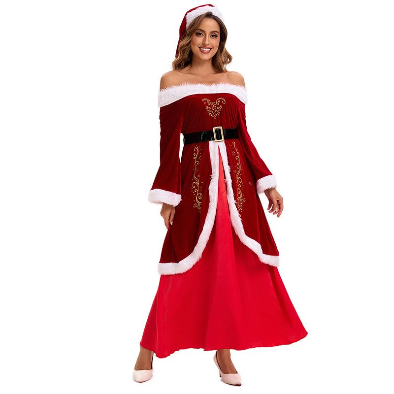 M-6XL Large Size Christmas Costume Santa Claus with Shawl Adult Female Christmas Dress Stage Performance Clothing Full Set