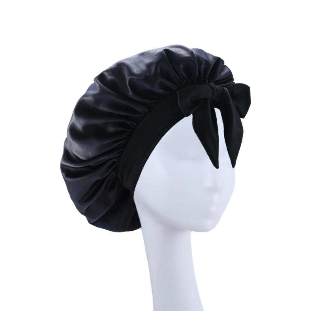 Sleeping Hat Satin Solid Wide-brimmed Beauty Headscarf Head Wrap Elastic Band Cap Hair Care Bonnet Night Hat Hair Salon Cap Tool