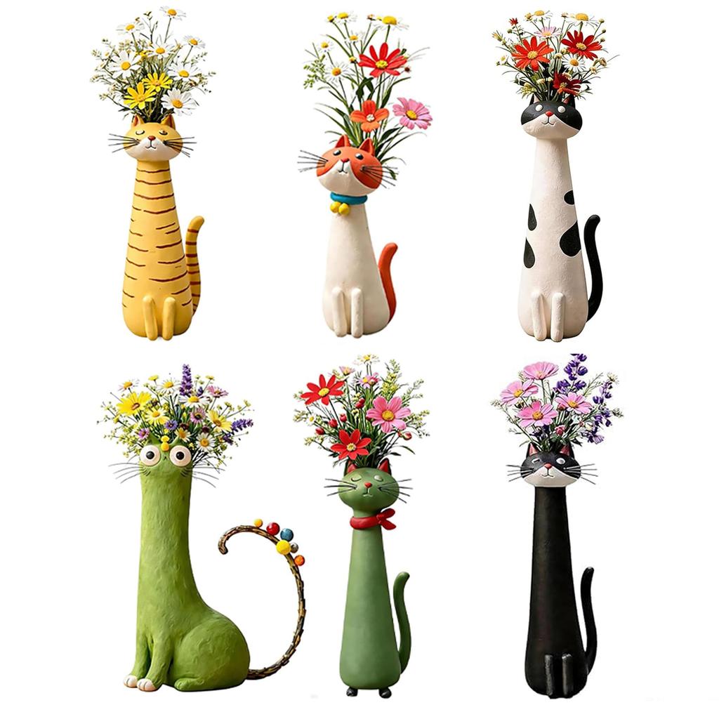 Small Modern Art Vase Desktop Ornaments Creative Cat-shaped Vase for Cat Lovers for Foyer Living Room Fireplace Bedroom Kitchen