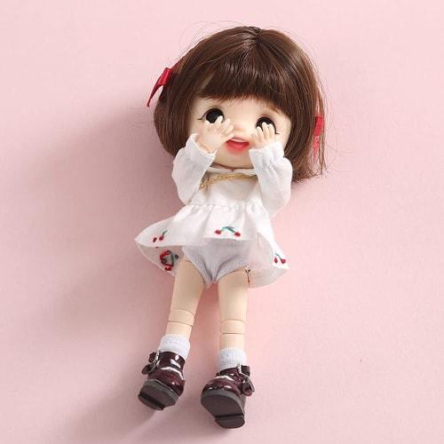 Obitsu 11 OB11 Size Outfit for Obitsu Doll 11cm Body, Pants, Solid Polka Dots, Strap, Set of 4, Multicolor (Pink)