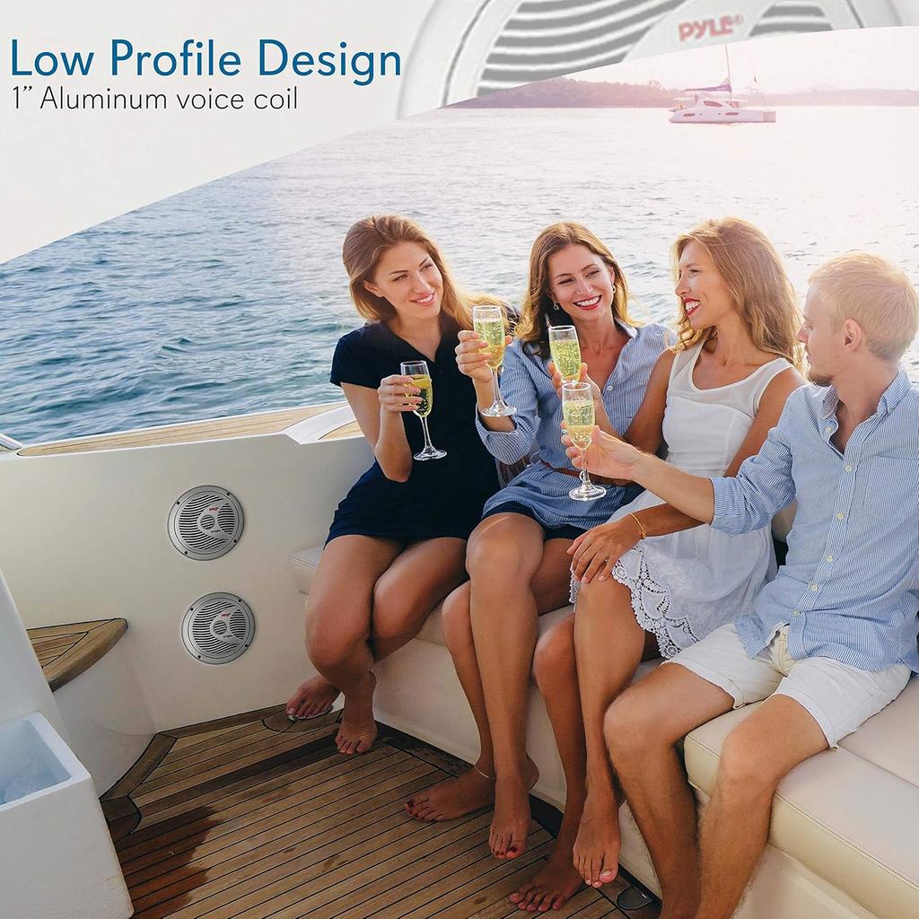 Pyle 6.5” Dual Marine Speakers - 2 Way Waterproof and Weather Resistant Outdoor Audio Stereo Sound System with 150 Watt Power, Polypropylene Cone