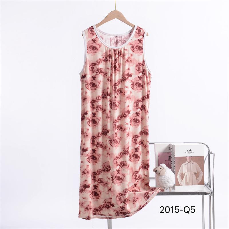 

Женская ночная рубашка без рукавов с цветочным принтом из смесовой хлопково-шелковой ткани - Большой размер, свободный крой XL