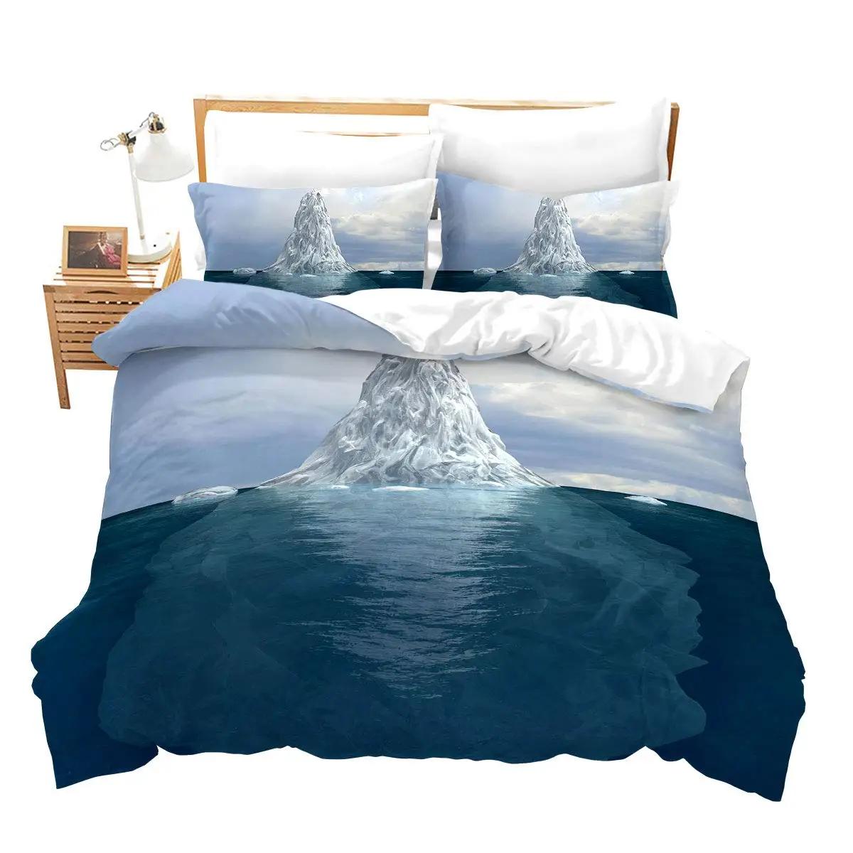 

Wonderful Scene Bedding Set Iceberg Sunrise Sunset Bedding Set Polyester Winter Natural Scenery Quilt Cover Single King Size Duvet Cover Set&EU Single(135x200cm)
