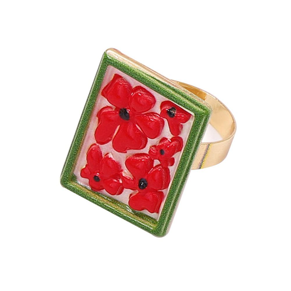 French Vintage Ring Ethnic Style Glazed Ring Exquisite Enamel Flower Ring Jewelry Style 6