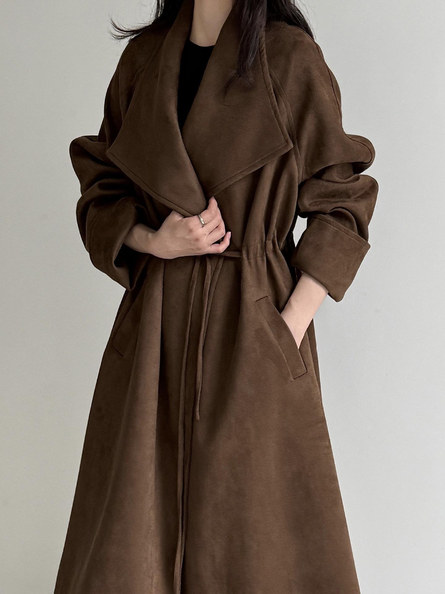 

Johnature Модное длинное замшевое пальто Удобная куртка с большим лацканом Женские осенние пальто M кофейный