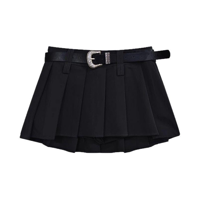 Gray Low Waist A-Line Pleated Midi Skirt for Women, Korean Style 2025 Summer Fashion, Versatile and Slimming Mini Skirt.