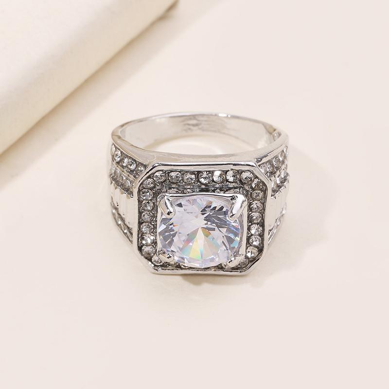 Huajie Full Paved Brilliant Square Zircon Couple's Rings Wedding Bridal Party Gift Shining Ring  Trend Tide