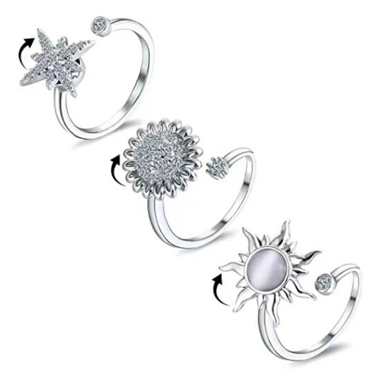 Anti Stress Anxiety Fidget Expandable Ring Rotating Gift Six-pointed Star Daisy for Sun Flower for Women Personality Jew