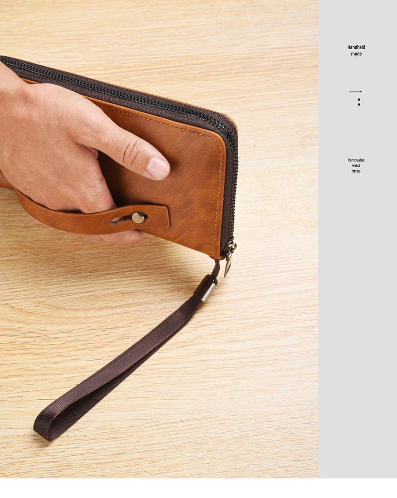 SHABILI Men's Zipper Wallet: Youth Leather Phone Bag & Card Holder, Large Capacity, Multifunctional