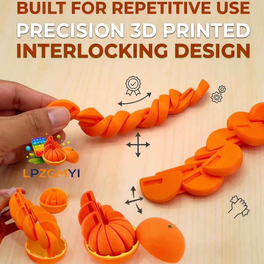 3D Printed Citrus Fruit Fidget, Orange Lemon Fidget, Expandable Spiral Chain Ball, Twist Fidget Ball, Portable Toys for Stress Relief, Desktop Decor