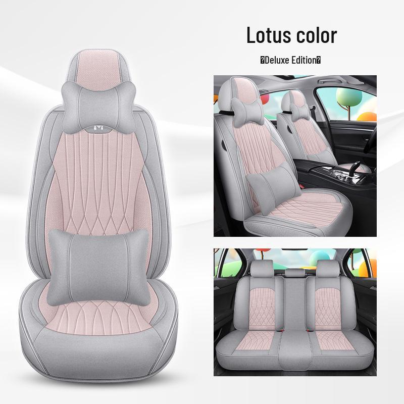 Universal Breathable Linen Car Seat Cushion - Full Surround for All Seasons, Fits Five Seats