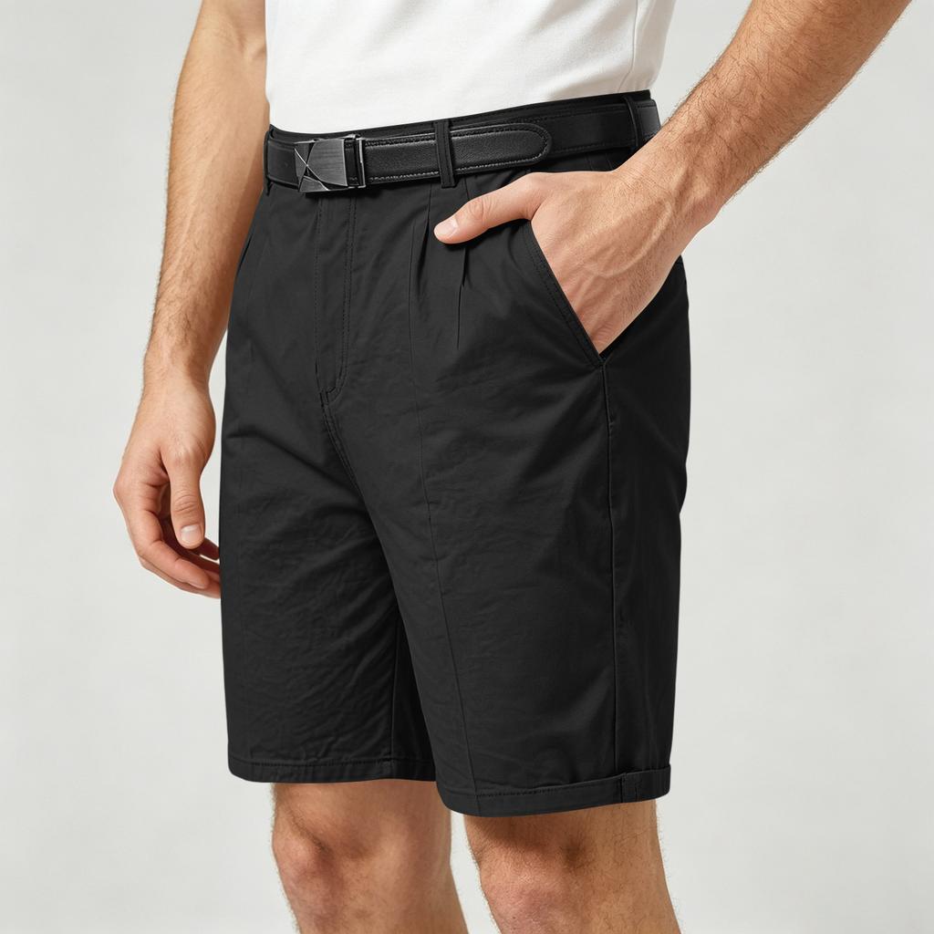 Men Five Pocket Classic Fit Shorts Lightweight Trousers with Belt Loops and Pleated Front Design