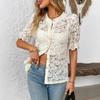 Women's Summer Lace Short Sleeves Casual Shirt Button Up Shirt Top