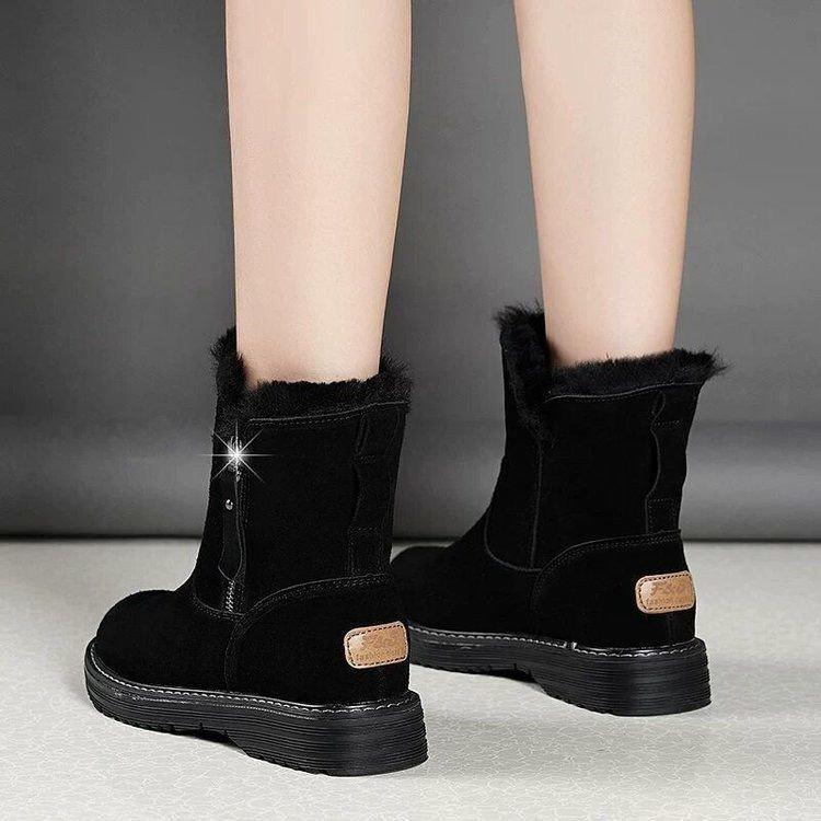 Snow boots women's trend winter new medium tube piled thickened warm cotton shoes fur integrated winter women's boots