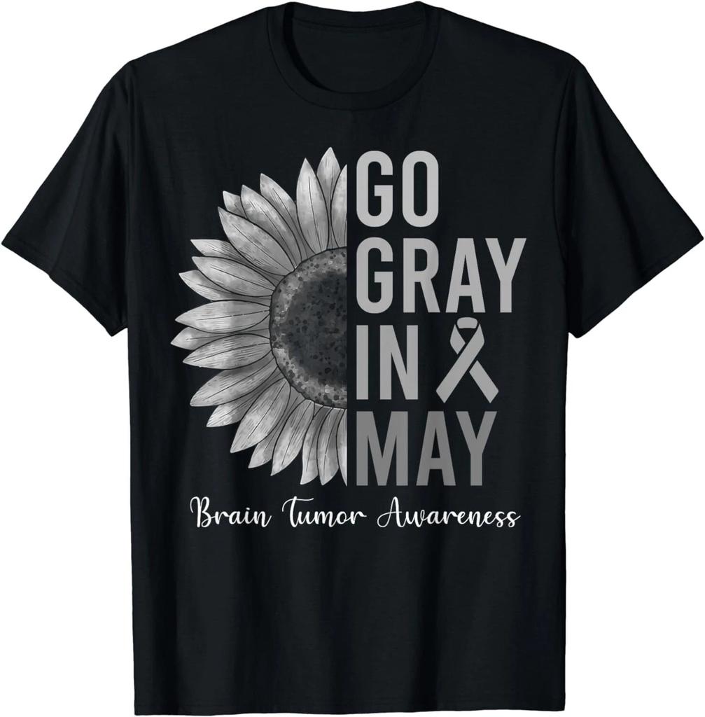 Go Gray In May Brain Tumor Cancer Awareness Gray Sunflower Gift Unisex T-Shirt