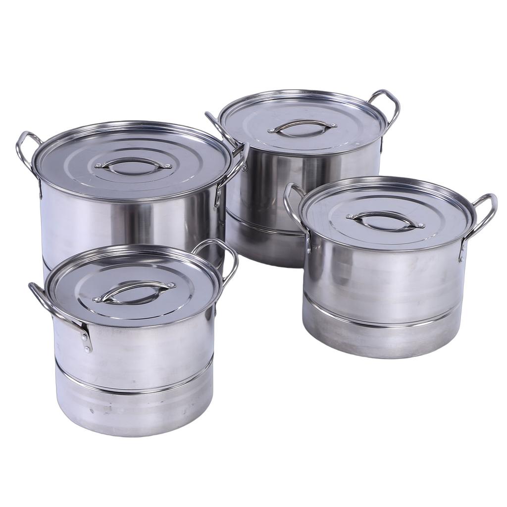 4PCS Stock Pot Set Stainless Steel Induction Cookware Soup Pot with Steam Rack for Kitchen Cooking