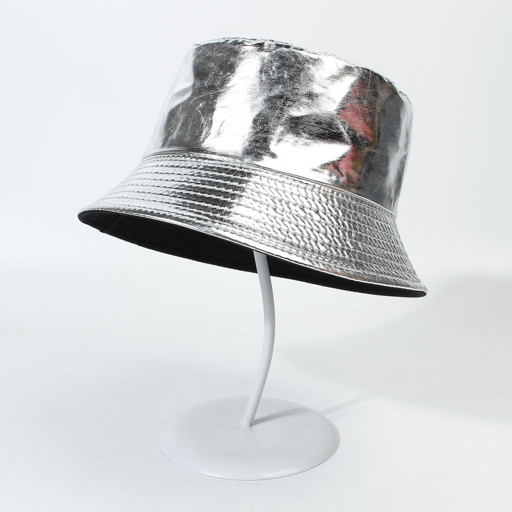 Faux Leather Reversible Bucket Hat Fashion Waterproof Fisherman Hats For Men Women Gold Silver Black Fishing Cap Sun Hat