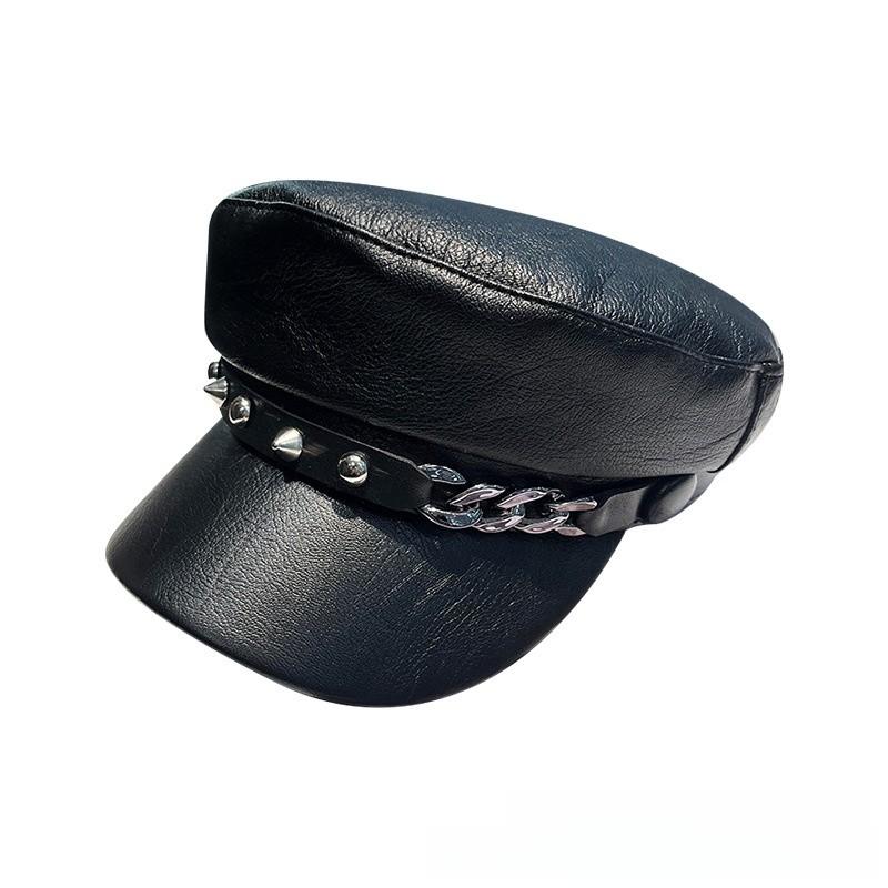 Fashion Flat Top Hat With Chain Detail For Spring And Fall Casual Wear