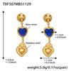 Colorful Heart Glass Stone Tassel Earrings & 18K Gold Plated Stainless Steel Necklace