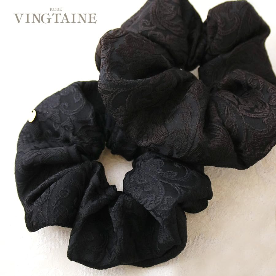 VINGTAINE Embroidered Botanical Scrunchie Hair Tie for Stylish and Cute for Adults Fall/Winter, (HS-196-BR)