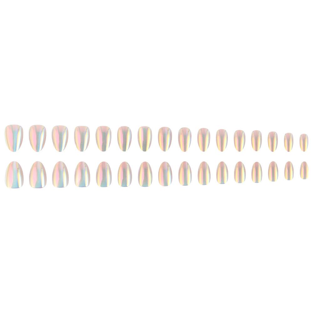 Iridescent Powder Blue Aurora Cat Eye Press-On Nails (32 Pieces) - Almond-Shaped, Skin-Brightening, Detachable.