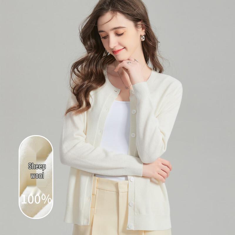 Snowforte Women's Pure Wool Crew Neck Knit Cardigan