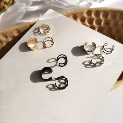 3PCS Black Gold Plated Double Layers Ear Cuff Earrings Irregular C Shaped Ear Clip Earrings Stainless Steel High Quality
