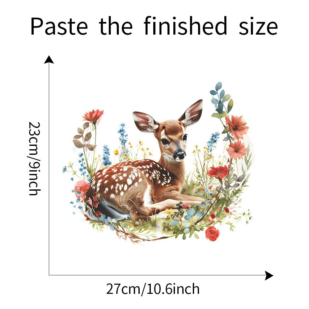 Playful Deer with Flowers and Greenery Toilet and Wall Sticker Set Waterproof Self-Adhesive Removable Decal for Bathroom WC Decoration