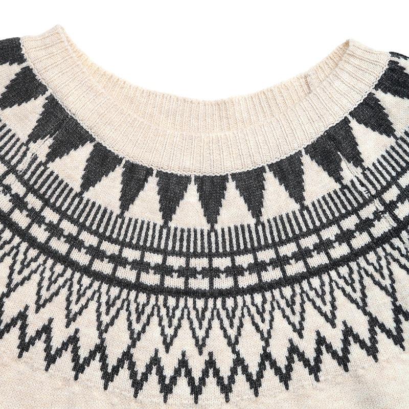 New Autumn and Winter Casual Retro Ethnic Style Loose Round Neck Fair Isle Sweater