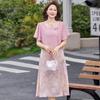 Elegant Summer Floral Two-Piece Dress for Women - Short Sleeve Skirt for Young, Middle-Aged, and Elderly Mothers