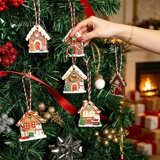 DIY Christmas Party Supplies 24/36Pcs Gingerbread House Ornaments, Wooden Xmas Tree Decor with Rope, Hanging Decorations Ornaments for Holiday