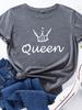 Krone Königin Aufdruck T-Shirt Damen Kurzarm O-Ausschnitt Locker T-Shirt Sommer Damen Lässiges T-Shirt Oberteile Camisetas Mujer