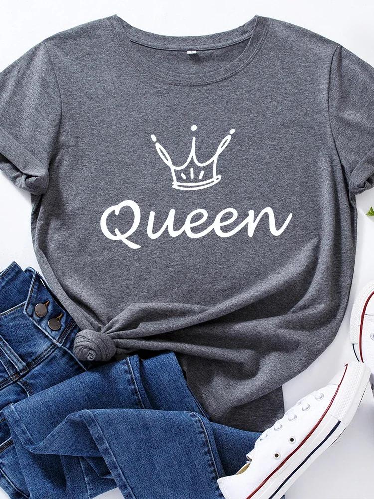 Krone Königin Aufdruck T-Shirt Damen Kurzarm O-Ausschnitt Locker T-Shirt Sommer Damen Lässiges T-Shirt Oberteile Camisetas Mujer