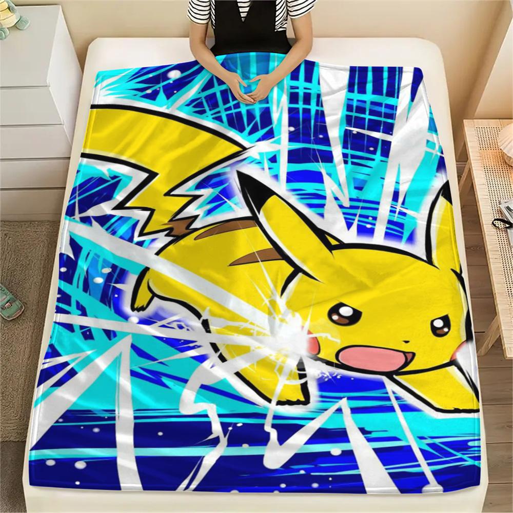

Pikachu Warm Printed Flannel Blanket Perfect for Bedroom Sofa Travel Picnic.-TING 75x90cm