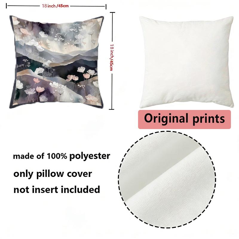 Watercolor Wildflower Mountain Landscape Throw Pattern Cushion Cover Suitable For Sofa Bedroom Car Pillow Cover