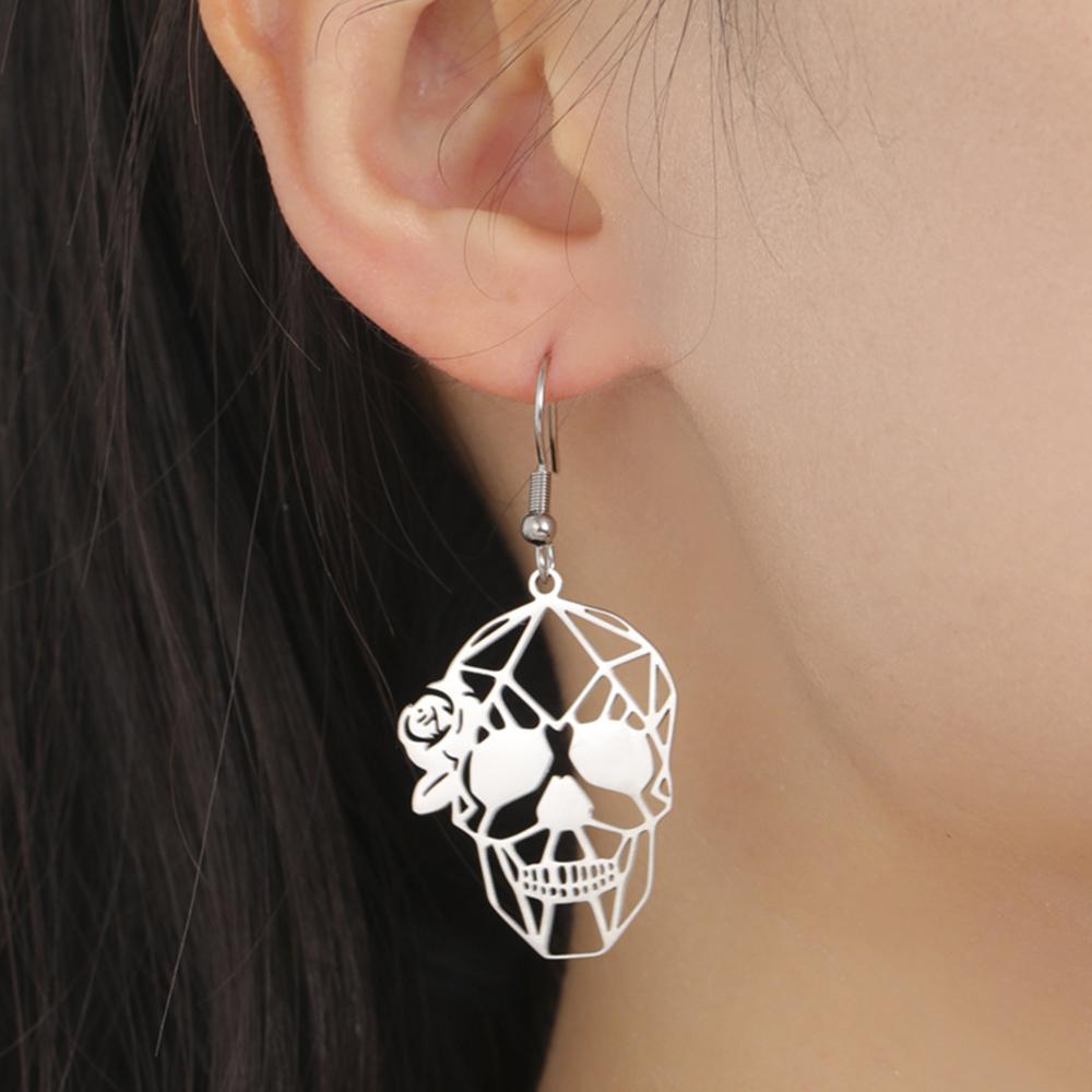 My Shape Gothic Skull Bone Earrings Stainless Steel Dangle Earrings Skeleton Hanging Earrings Cocktail Party Halloween Jewelry