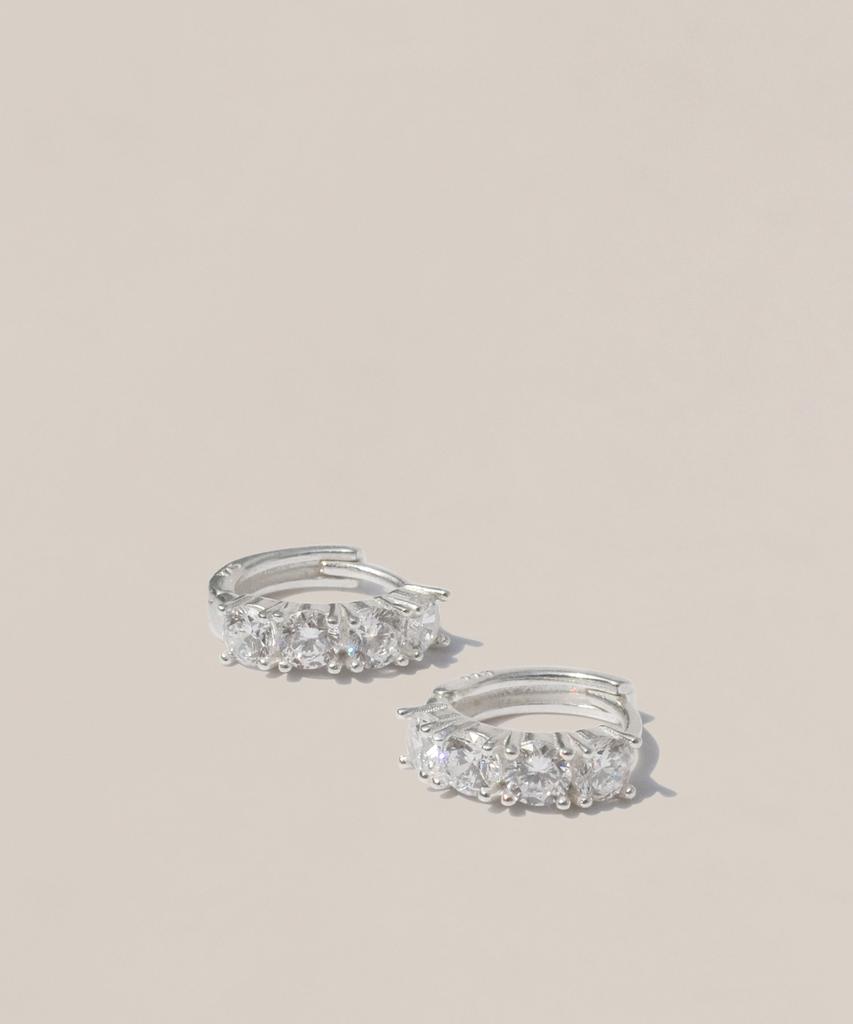 47Bag 925 Silver Tennis One-Touch Cubic Ring Earrings