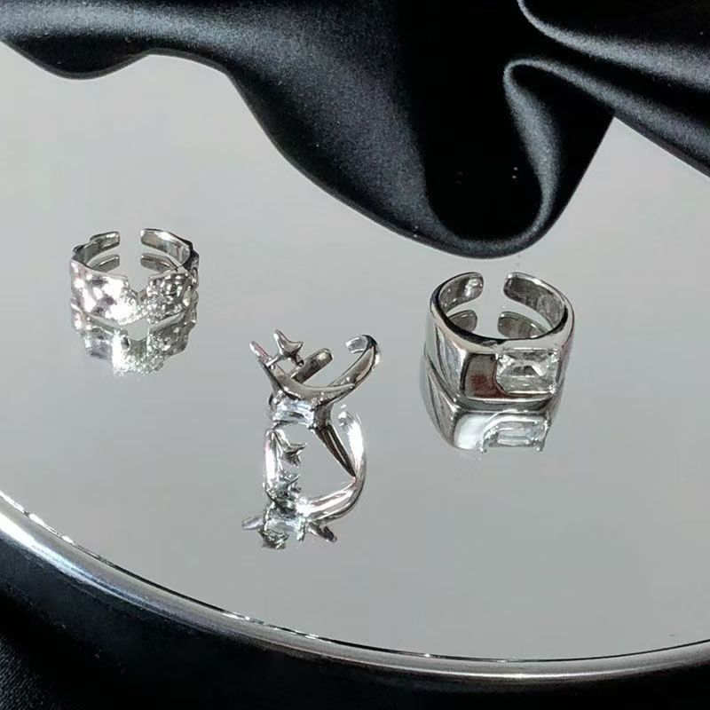 Niche Design Sense, High Sense Ins Cold Wind, Star Light Opening Ring, Schoolgirl Zircon Cross French Texture