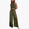 Damen Ärmelloses Stehkragen Crop Top & Weitbein Hose Set