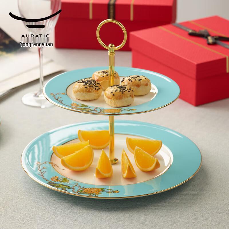 Yongfengyuan Madam Porcelain West Lake Blue 2-Tier Ceramic Dessert Stand